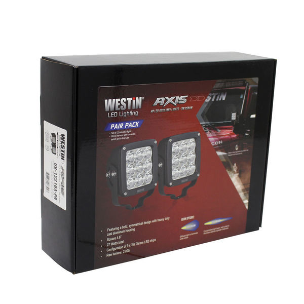 Westin Automotive AXIS LED AUXILIARY LIGHT 4.5IN X 4.5IN SPOT W/3W OSRAM (SET OF 2) BLACK , HARNESS & BRACKETS INCL 09-12219A-PR